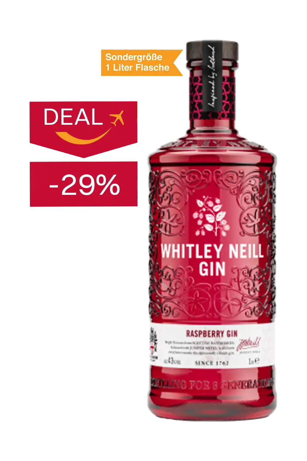 Bild: Whitley Neill Raspberry Gin 1 Liter Flasche