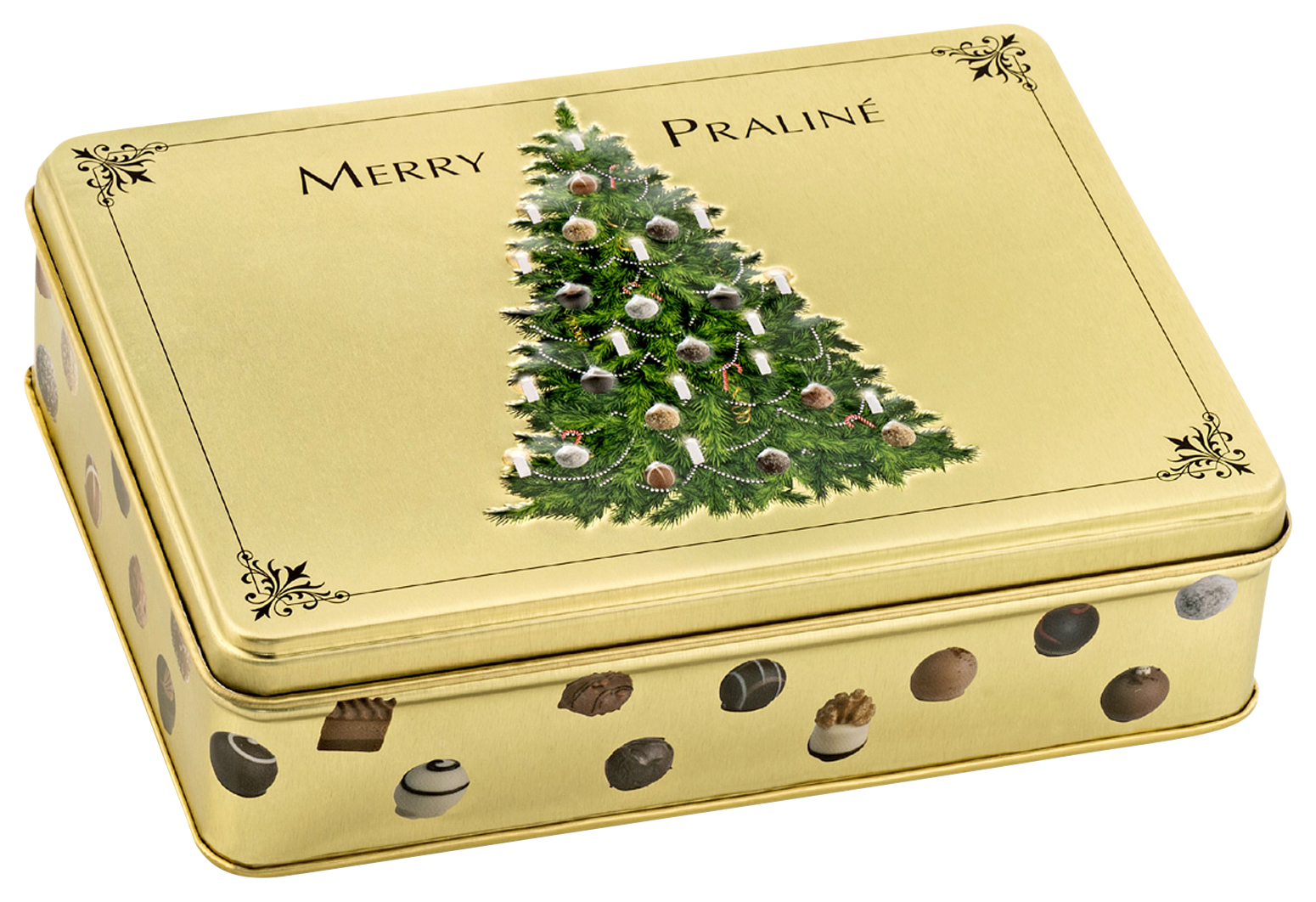 Geschenkdose "Merry Praliné" GOLD Pralinen und Trüffel 125 g