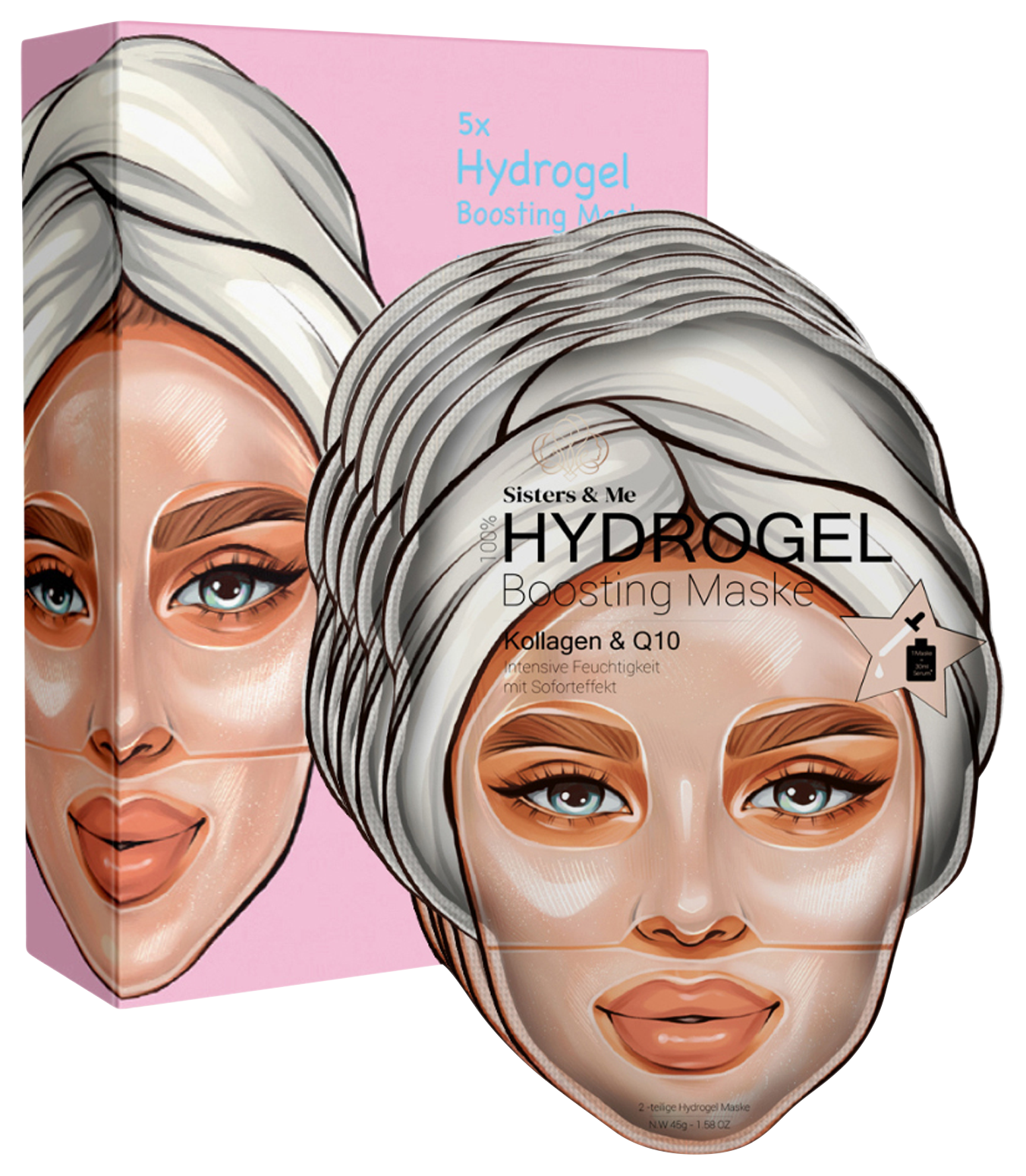 Bild: Sisters & Me 5X HYDROGEL BOOSTING MASKE MIT Q10 & KOLLAGEN