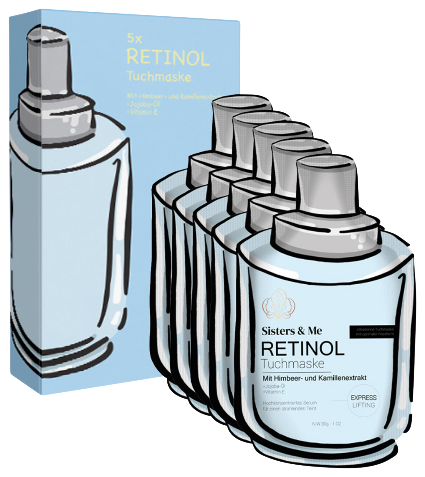 Bild: Sister & Me 5X RETINOL TUCHMASKEN MIT HIMBEER- UND KAMILLENEXTRAKT