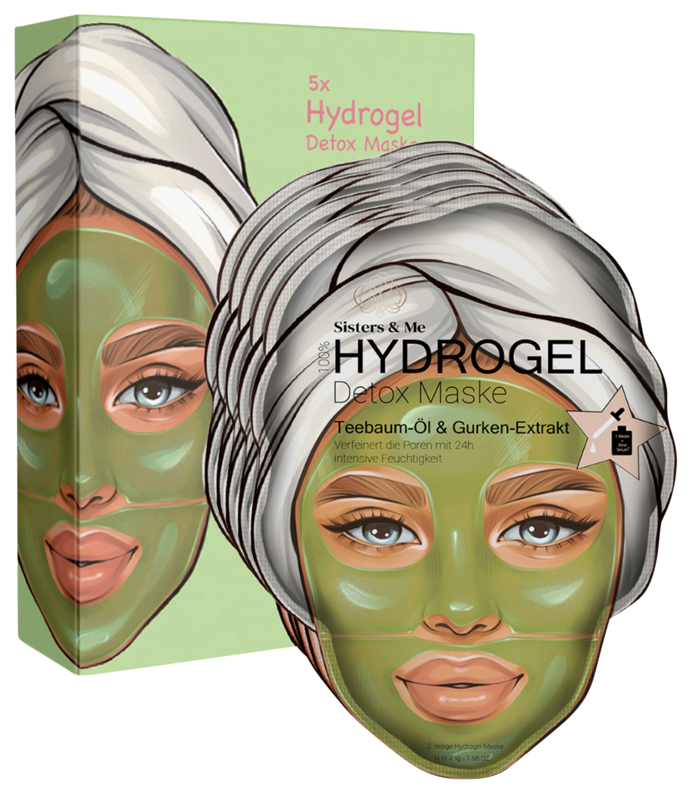 Bild: Sisters & Me 5X HYDROGEL DETOX MASKE MIT TEEBAUM-ÖL & GURKEN-EXTRAKT