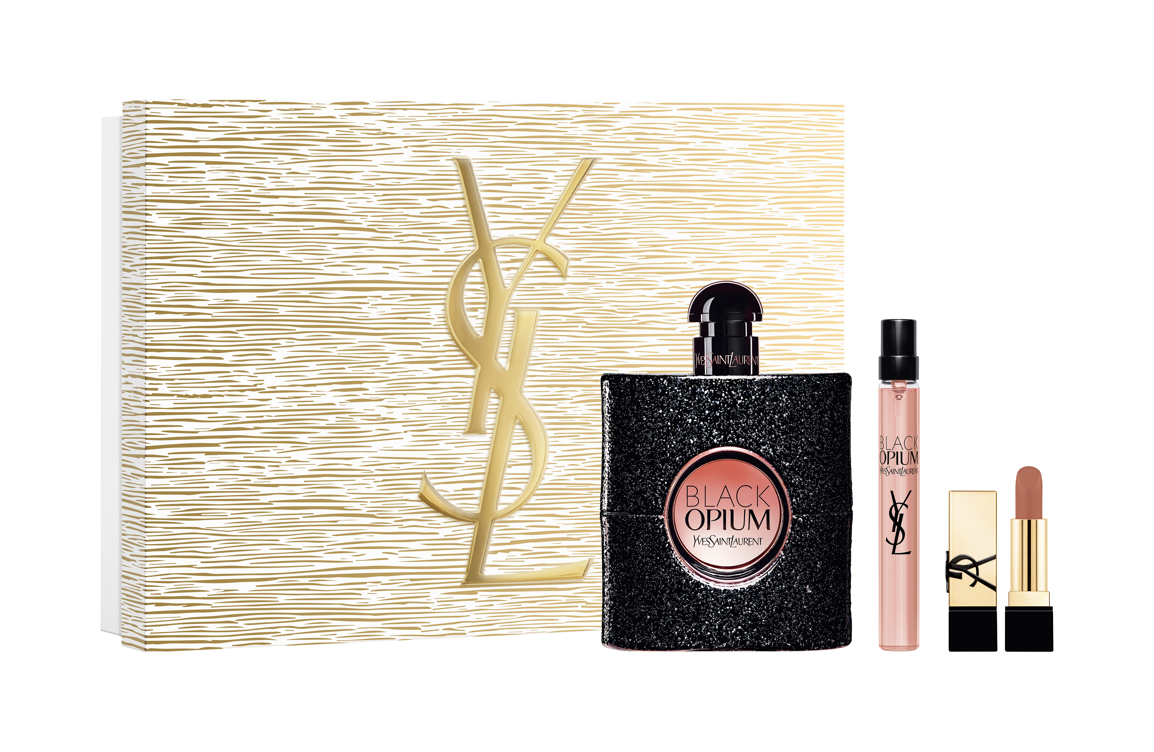 Yves Saint Laurent Set – Black Opium Eau de Parfum + Travel Spray + Lipstick