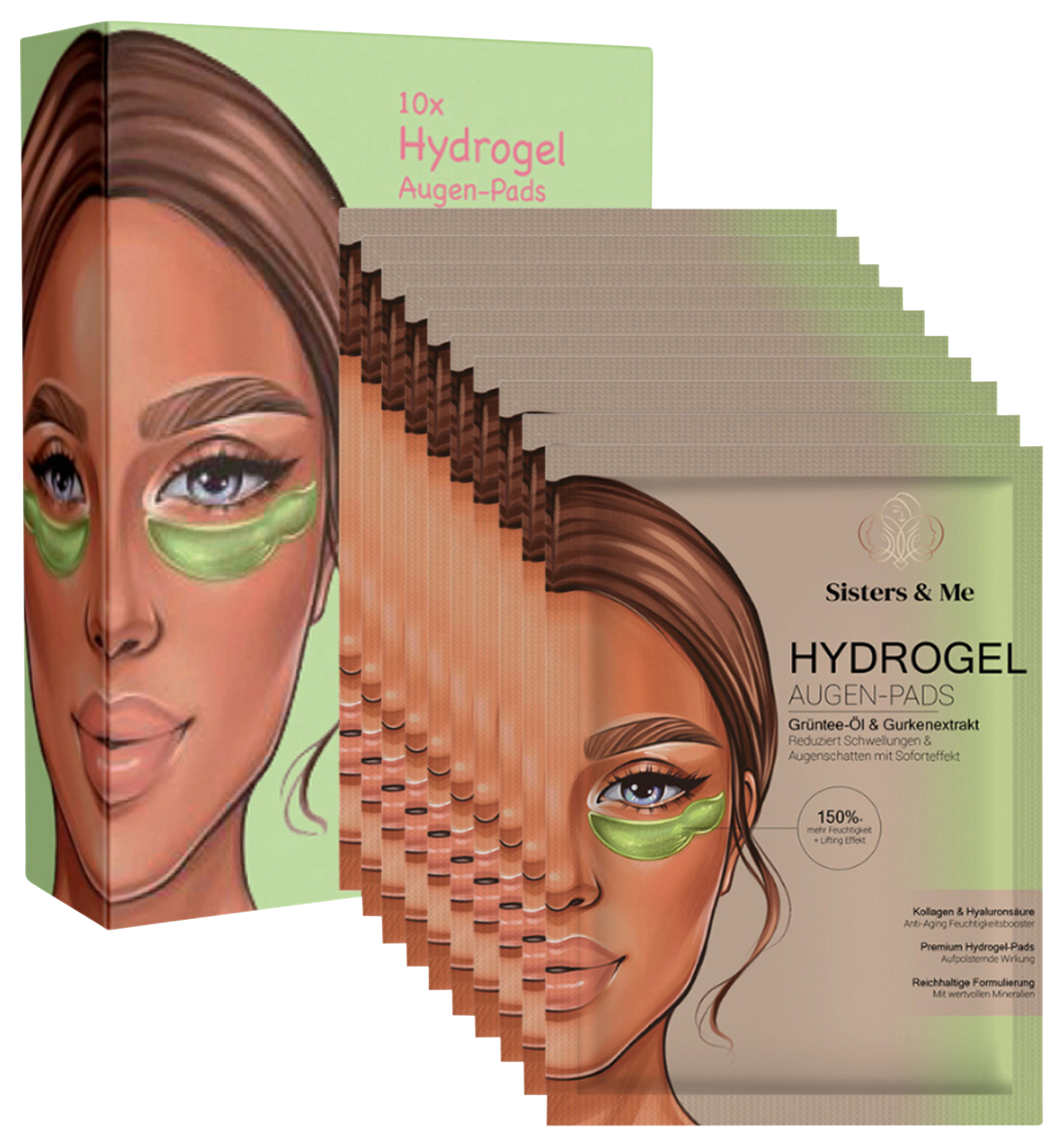 Bild: Sisters & Me 10X HYDROGEL AUGEN-PADS MIT GURKENEXTRAKT UND GRÜNTEE-ÖL