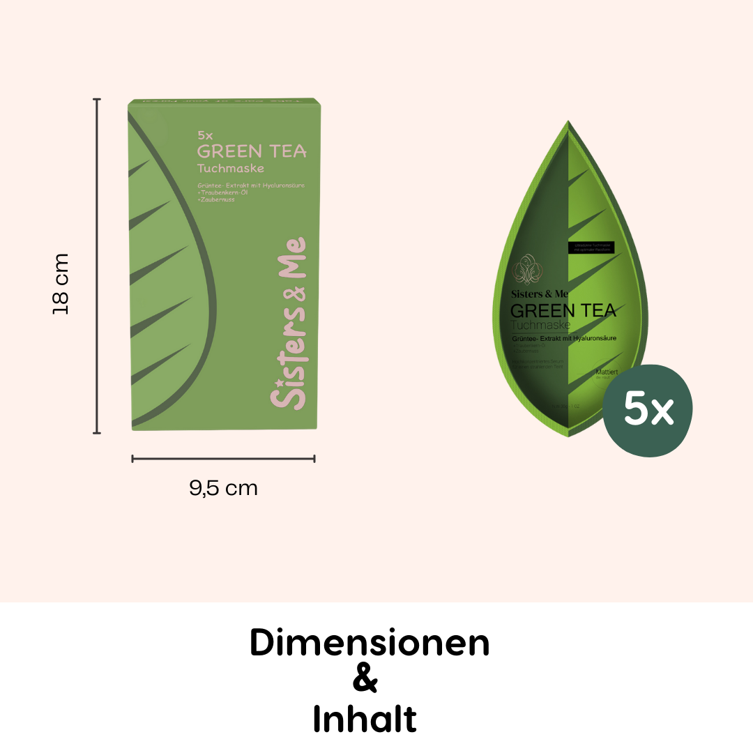 Sisters & Me 5X GRÜNTEE TUCHMASKEN MIT TRAUBENKERNÖL UND ZAUBERNUSS